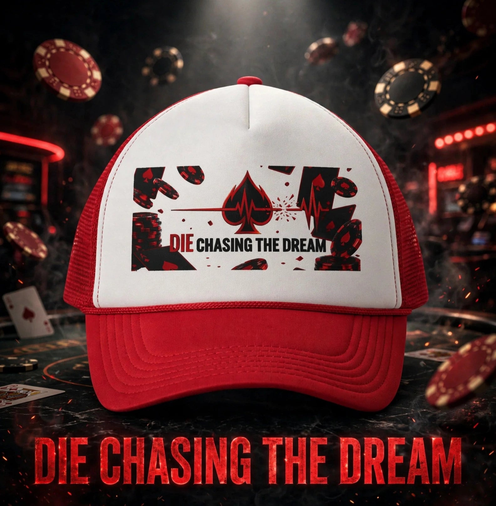 Trucker Cap — "Die Chasing the Dream" Graphic Mesh Hat