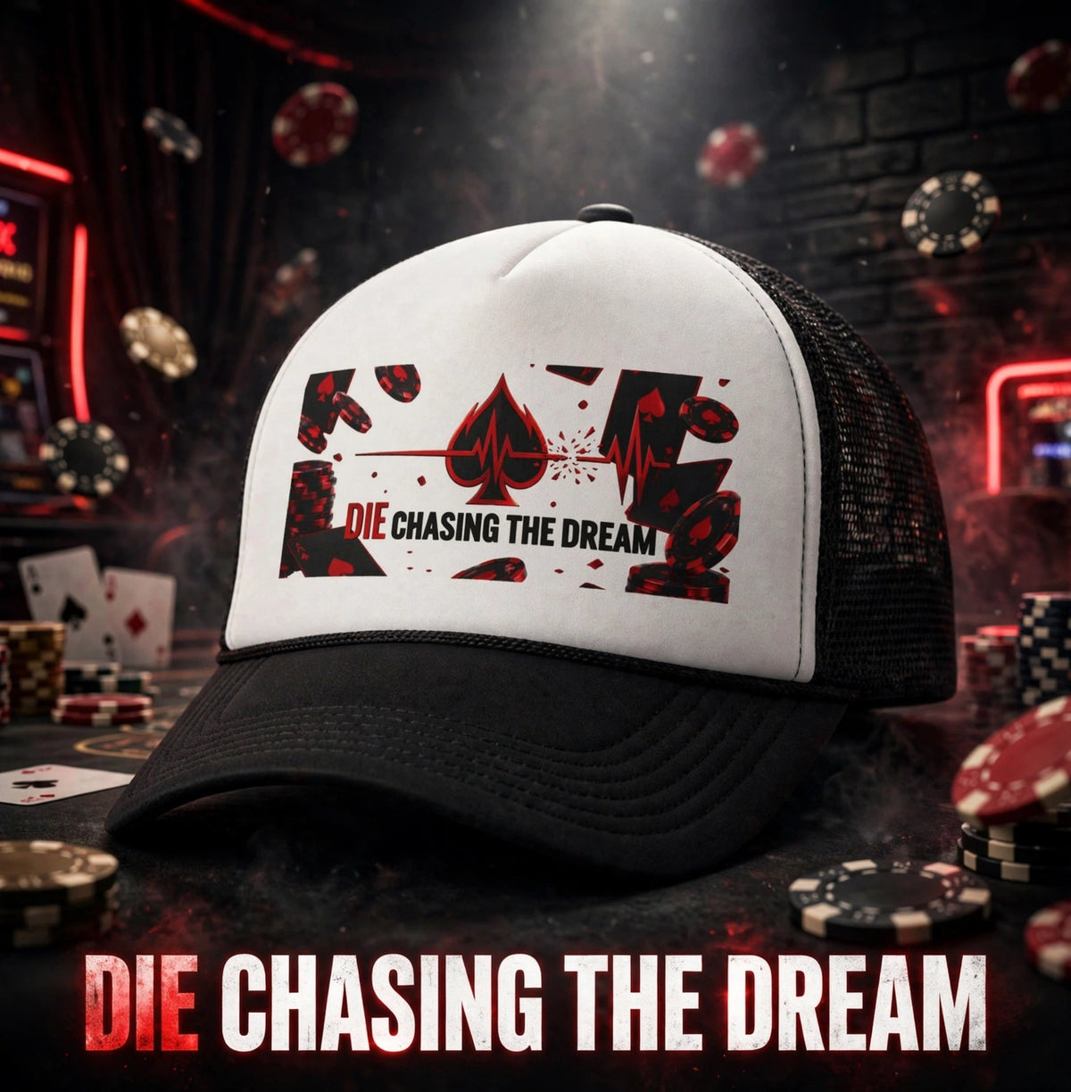 Trucker Cap — "Die Chasing the Dream" Graphic Mesh Hat