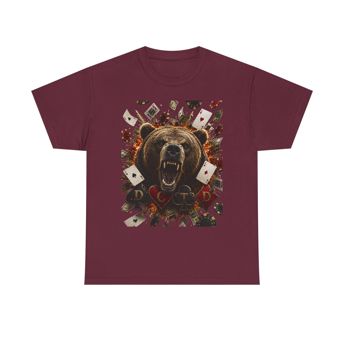 Bear Poker Tee — Roaring Bear with Playing Cards Graphic T-Shirt