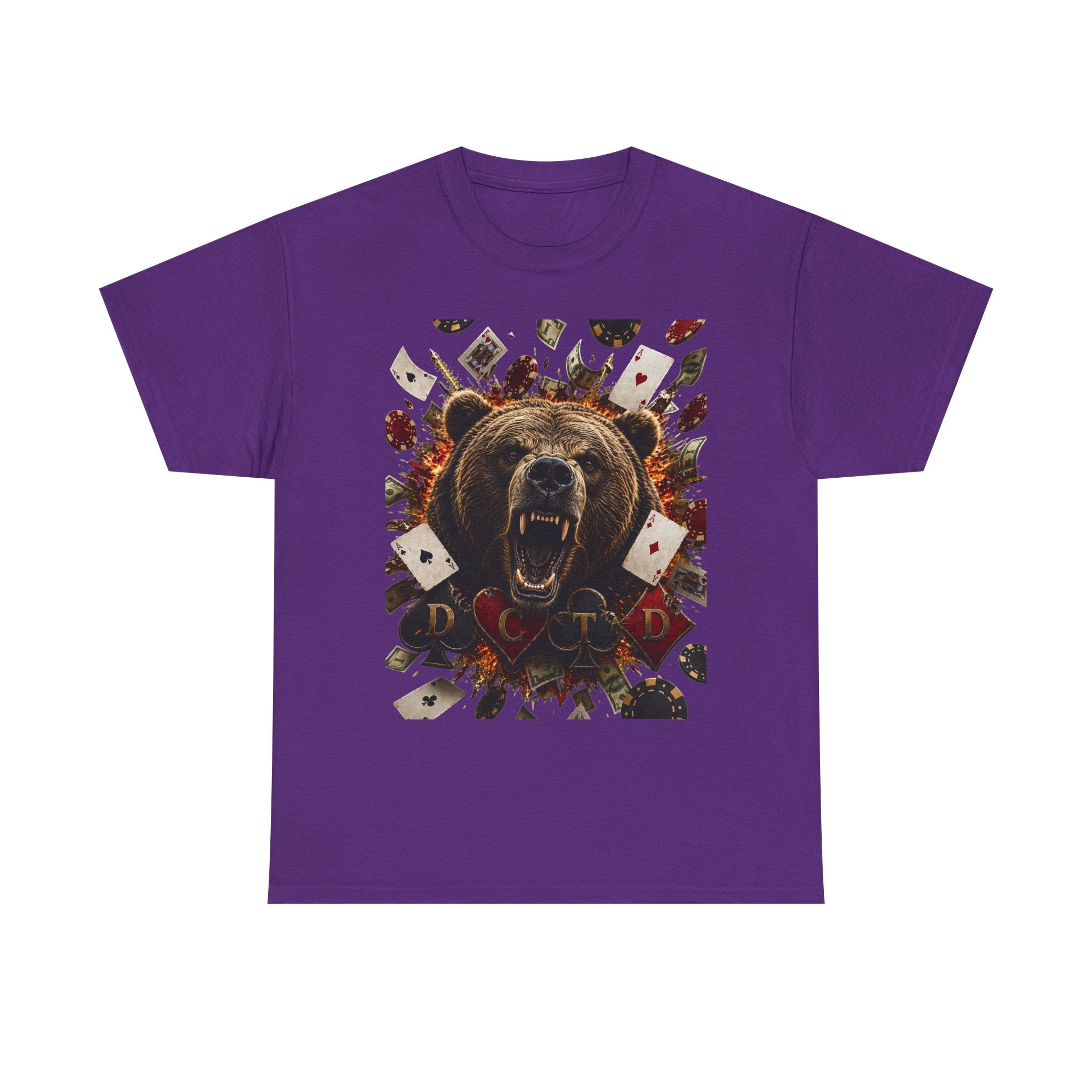 Bear Poker Tee — Roaring Bear with Playing Cards Graphic T-Shirt