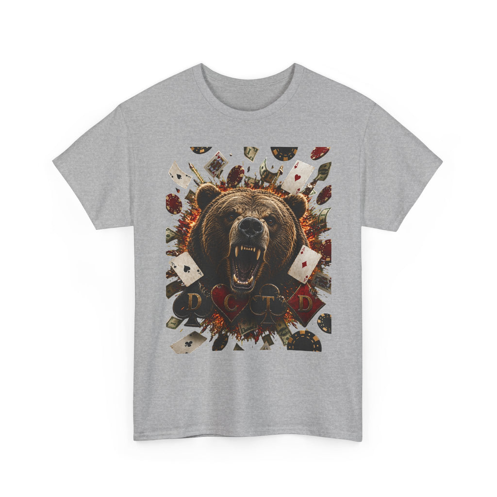 Bear Poker Tee — Roaring Bear with Playing Cards Graphic T-Shirt