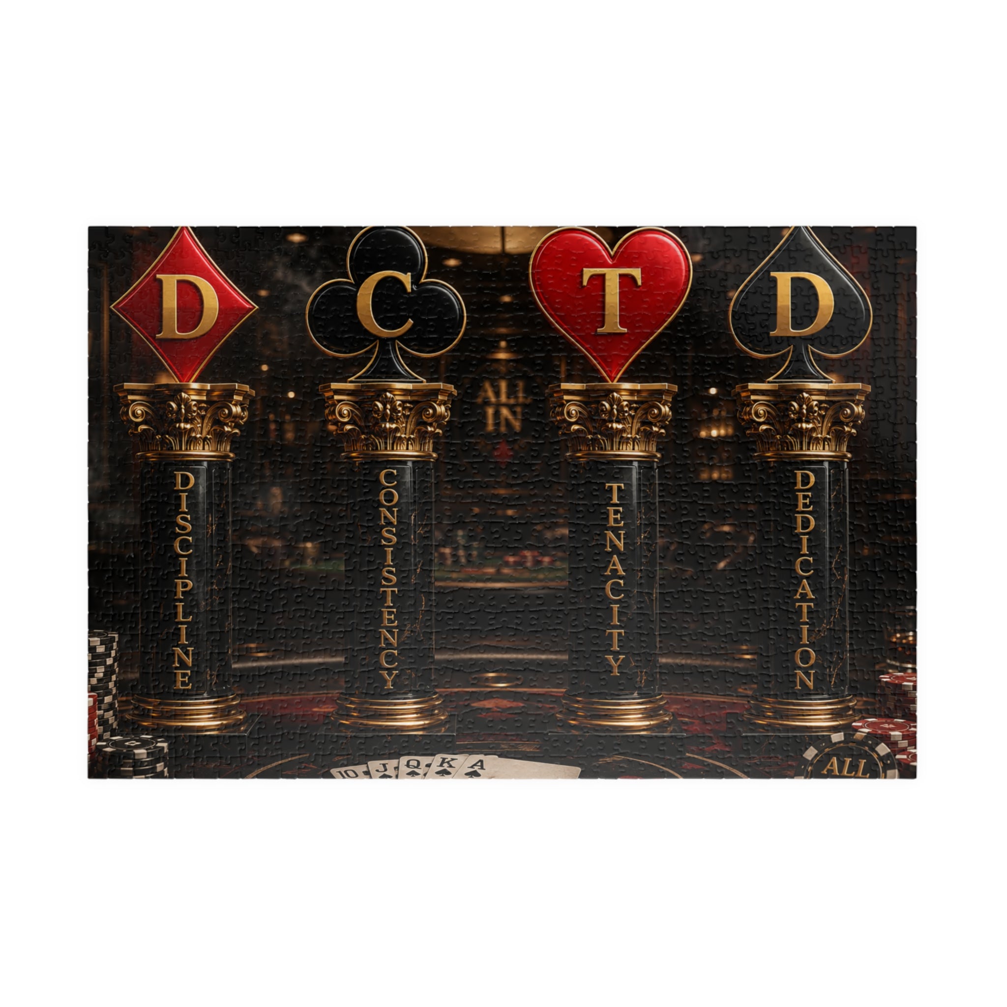 All In Playing Card Motif Puzzle — Discipline, Consistency, Tenacity, Dedication (520–1014 pcs)