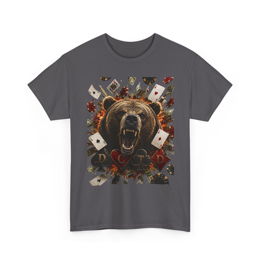Bear Poker Tee — Roaring Bear with Playing Cards Graphic T-Shirt
