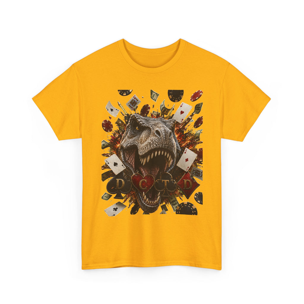 Dinosaur Poker Tee — T-Rex with Playing Cards Graphic Shirt