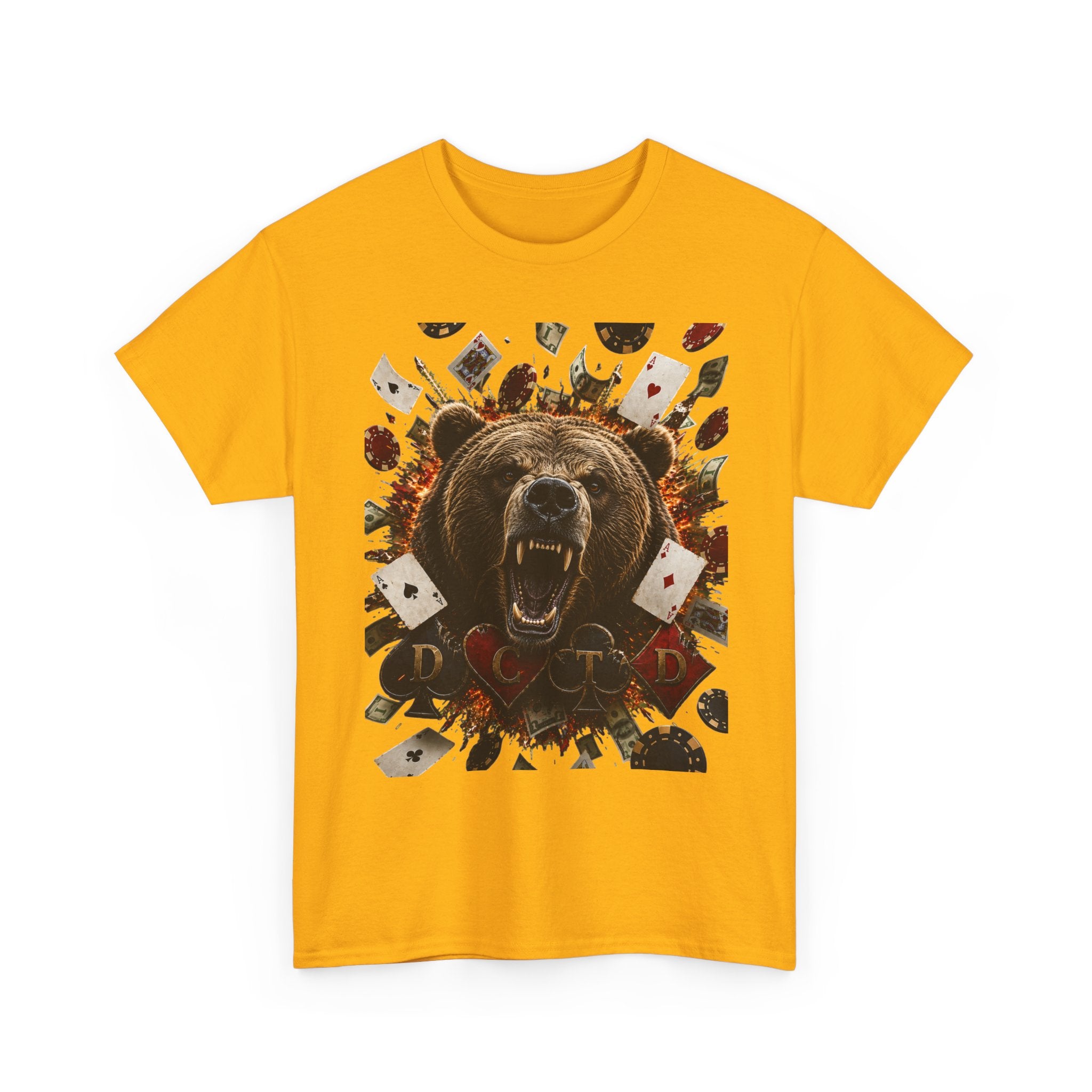 Bear Poker Tee — Roaring Bear with Playing Cards Graphic T-Shirt