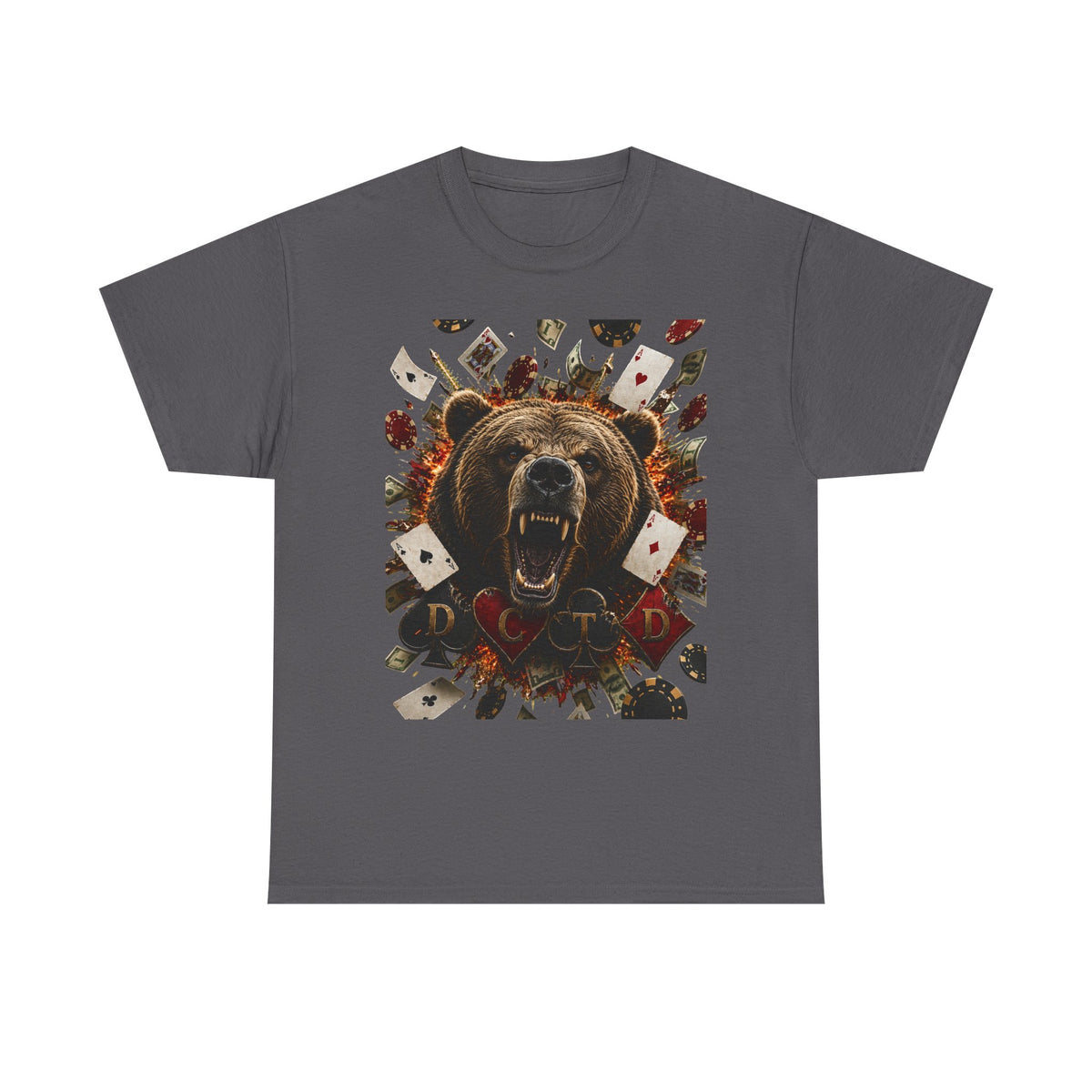 Bear Poker Tee — Roaring Bear with Playing Cards Graphic T-Shirt