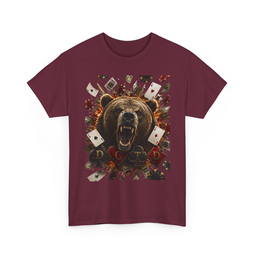 Bear Poker Tee — Roaring Bear with Playing Cards Graphic T-Shirt