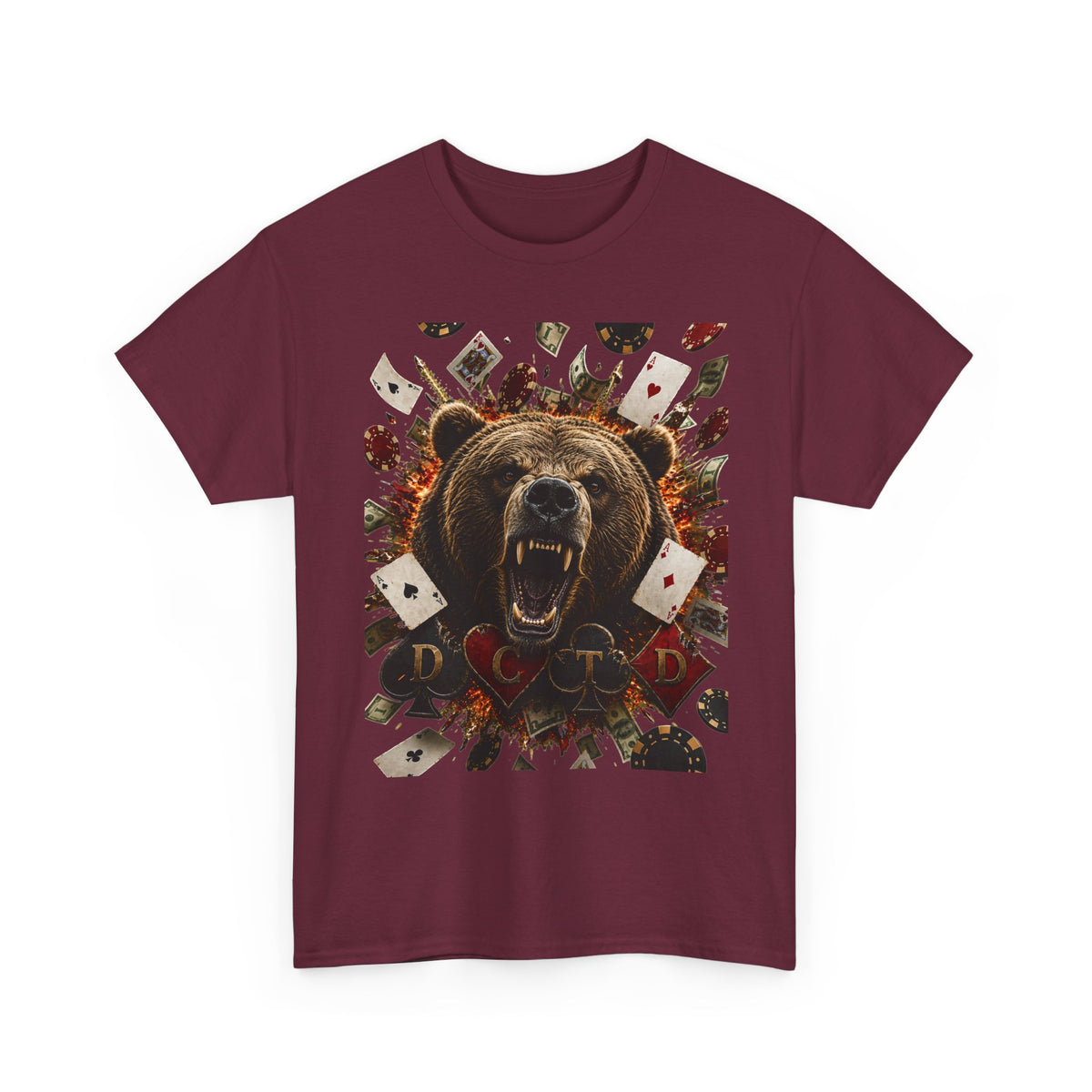 Bear Poker Tee — Roaring Bear with Playing Cards Graphic T-Shirt