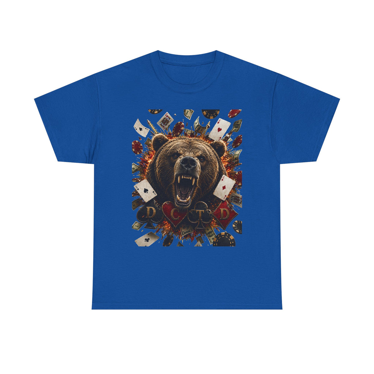 Bear Poker Tee — Roaring Bear with Playing Cards Graphic T-Shirt
