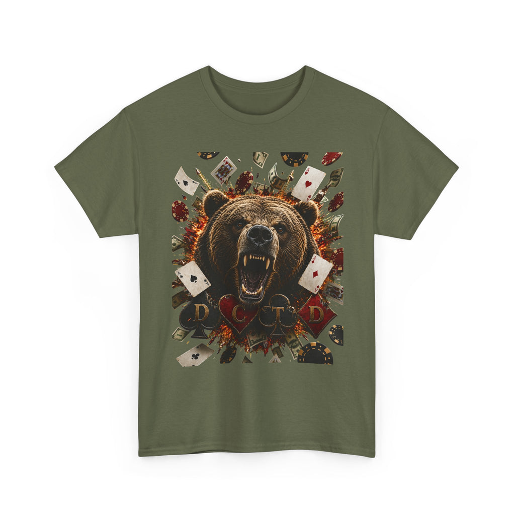 Bear Poker Tee — Roaring Bear with Playing Cards Graphic T-Shirt