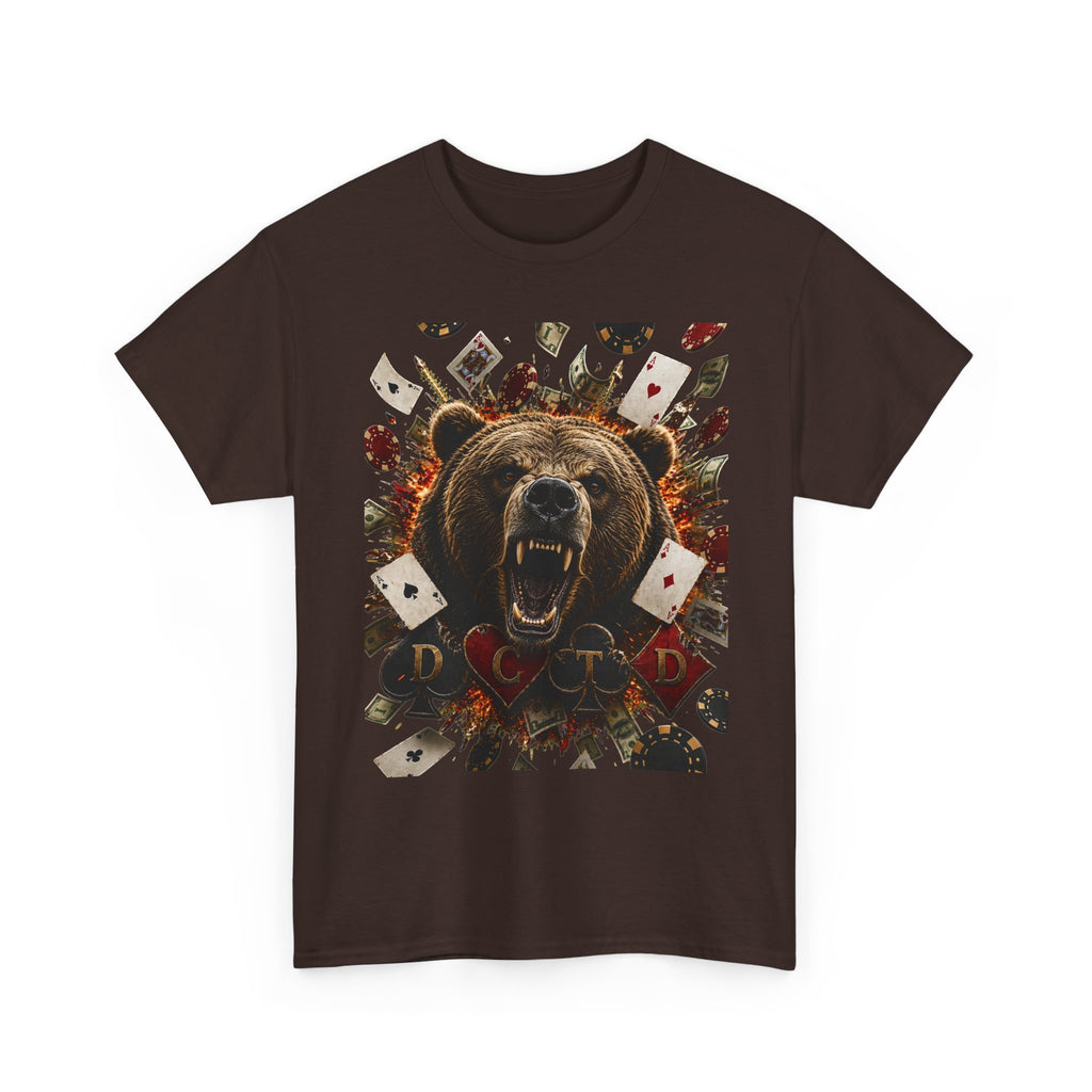 Bear Poker Tee — Roaring Bear with Playing Cards Graphic T-Shirt
