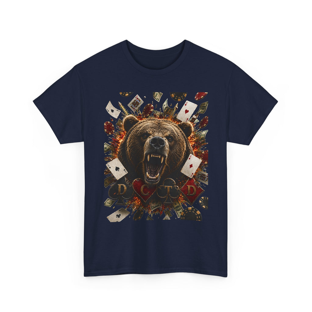 Bear Poker Tee — Roaring Bear with Playing Cards Graphic T-Shirt
