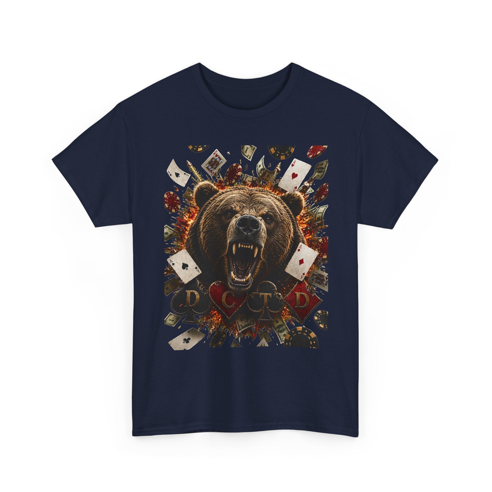 Bear Poker Tee — Roaring Bear with Playing Cards Graphic T-Shirt
