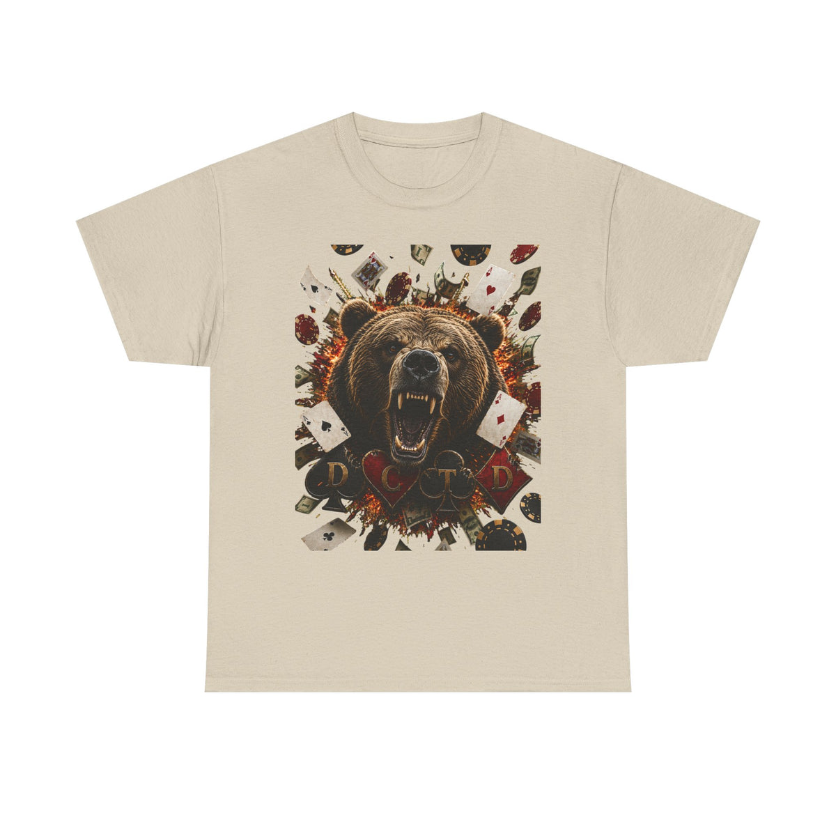 Bear Poker Tee — Roaring Bear with Playing Cards Graphic T-Shirt