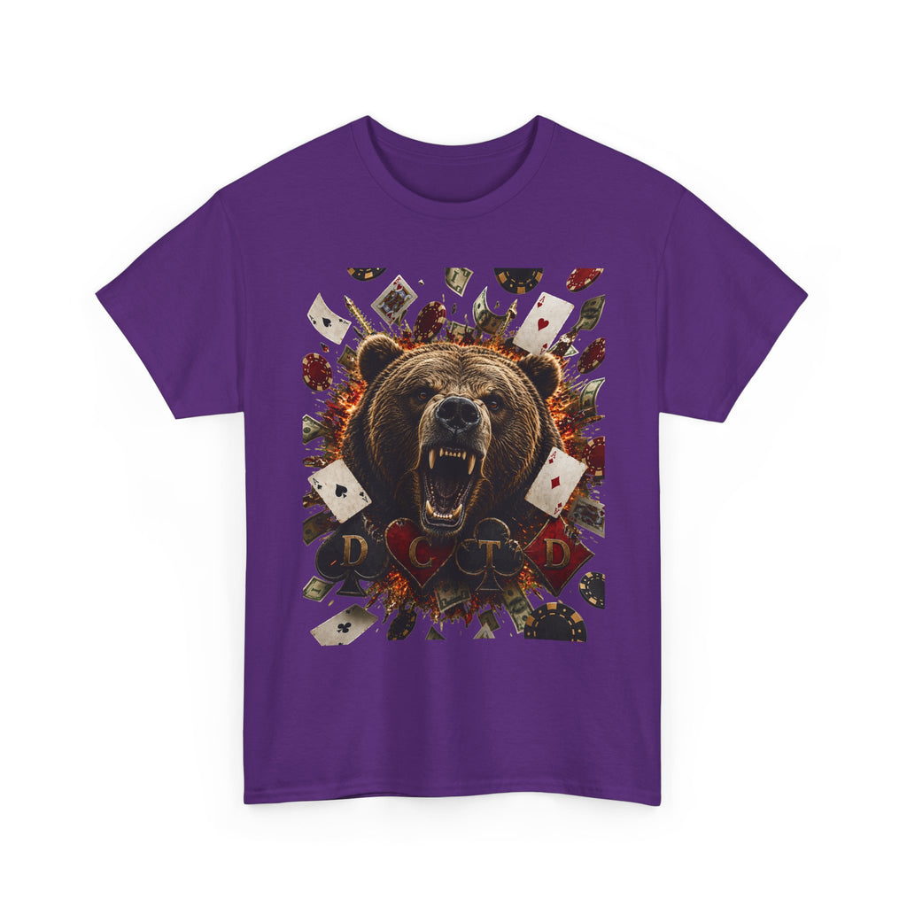 Bear Poker Tee — Roaring Bear with Playing Cards Graphic T-Shirt