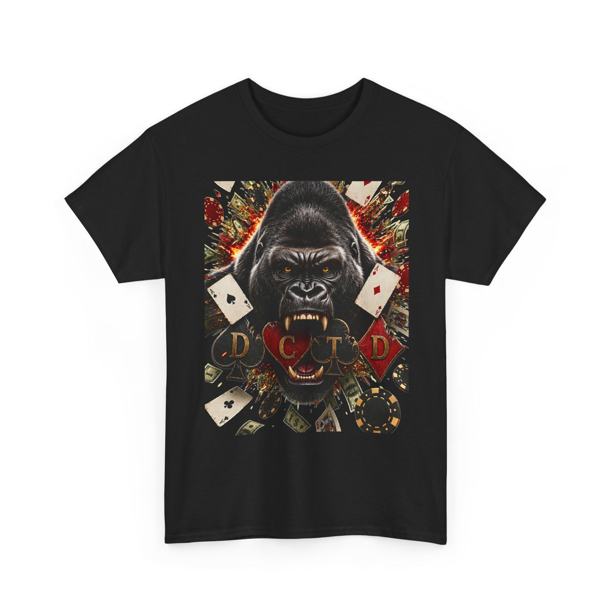 Gorilla Ace Graphic Tee — Playing Cards & Wild King Design