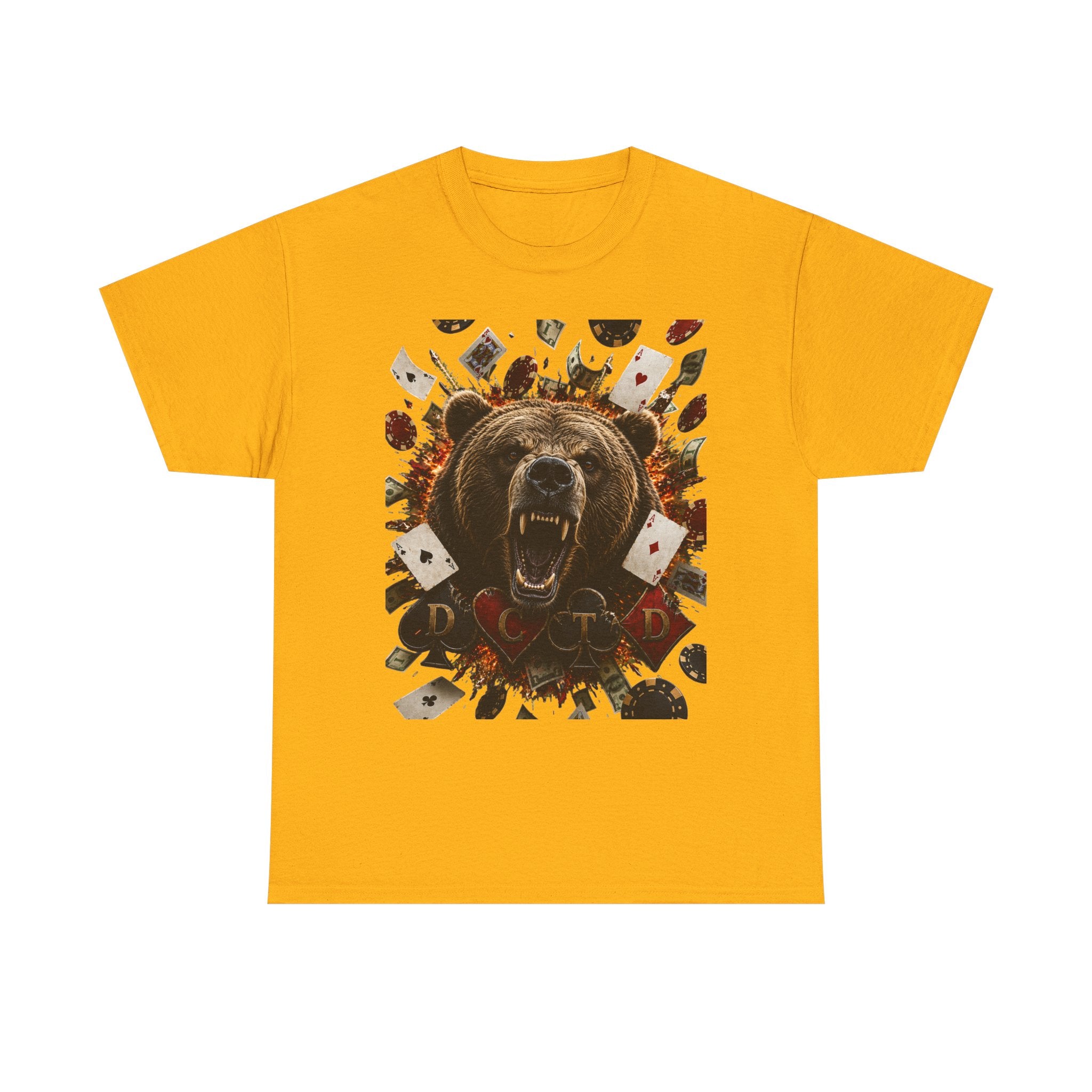 Bear Poker Tee — Roaring Bear with Playing Cards Graphic T-Shirt