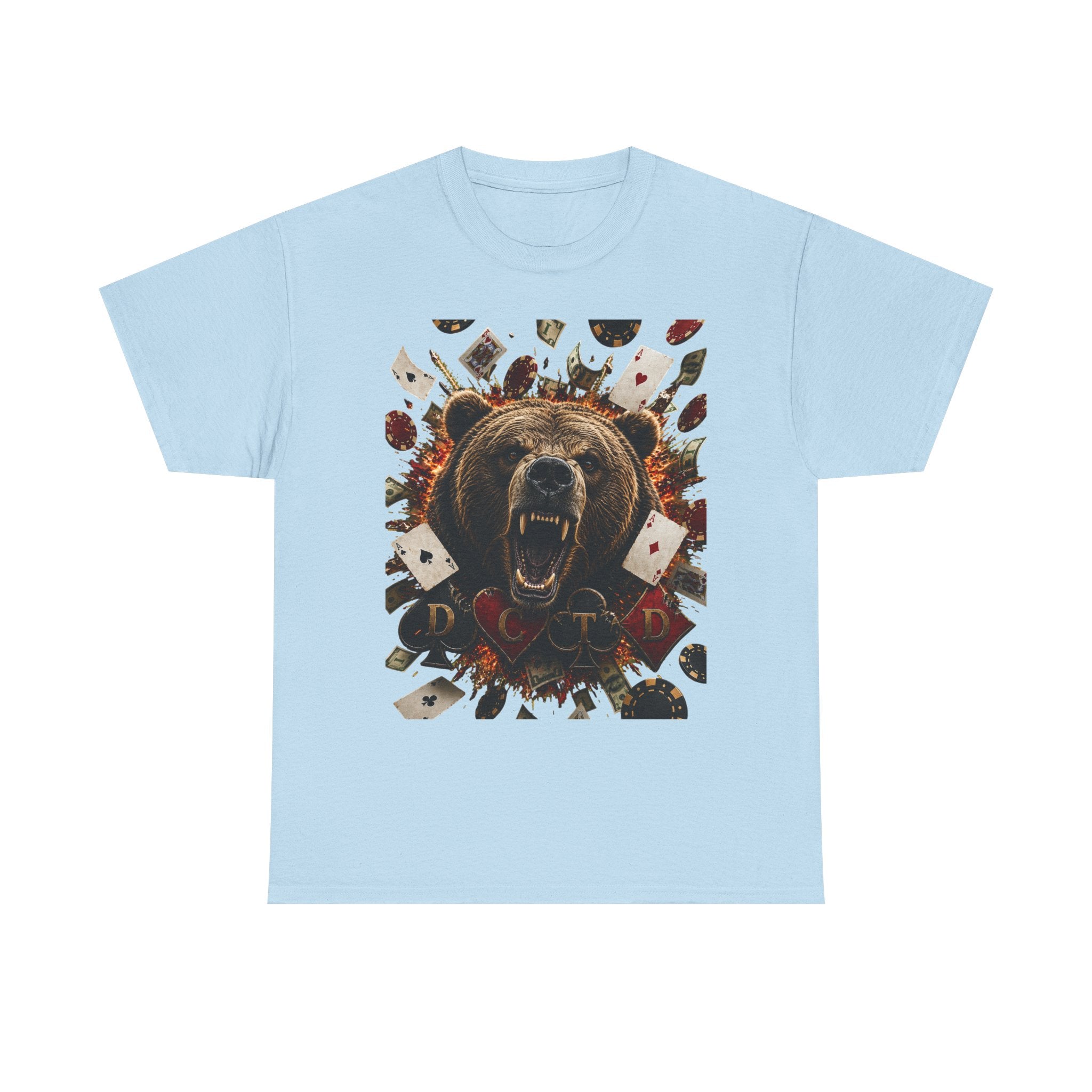 Bear Poker Tee — Roaring Bear with Playing Cards Graphic T-Shirt