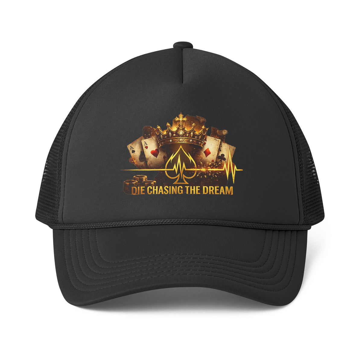 Die Chasing The Dream Poker Card Crown Design Trucker Hat