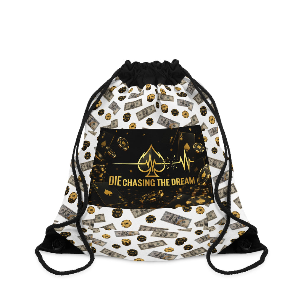 Motivational Gold Money Drawstring Bag — “Die Chasing The Dream” Graphic Gym Sack