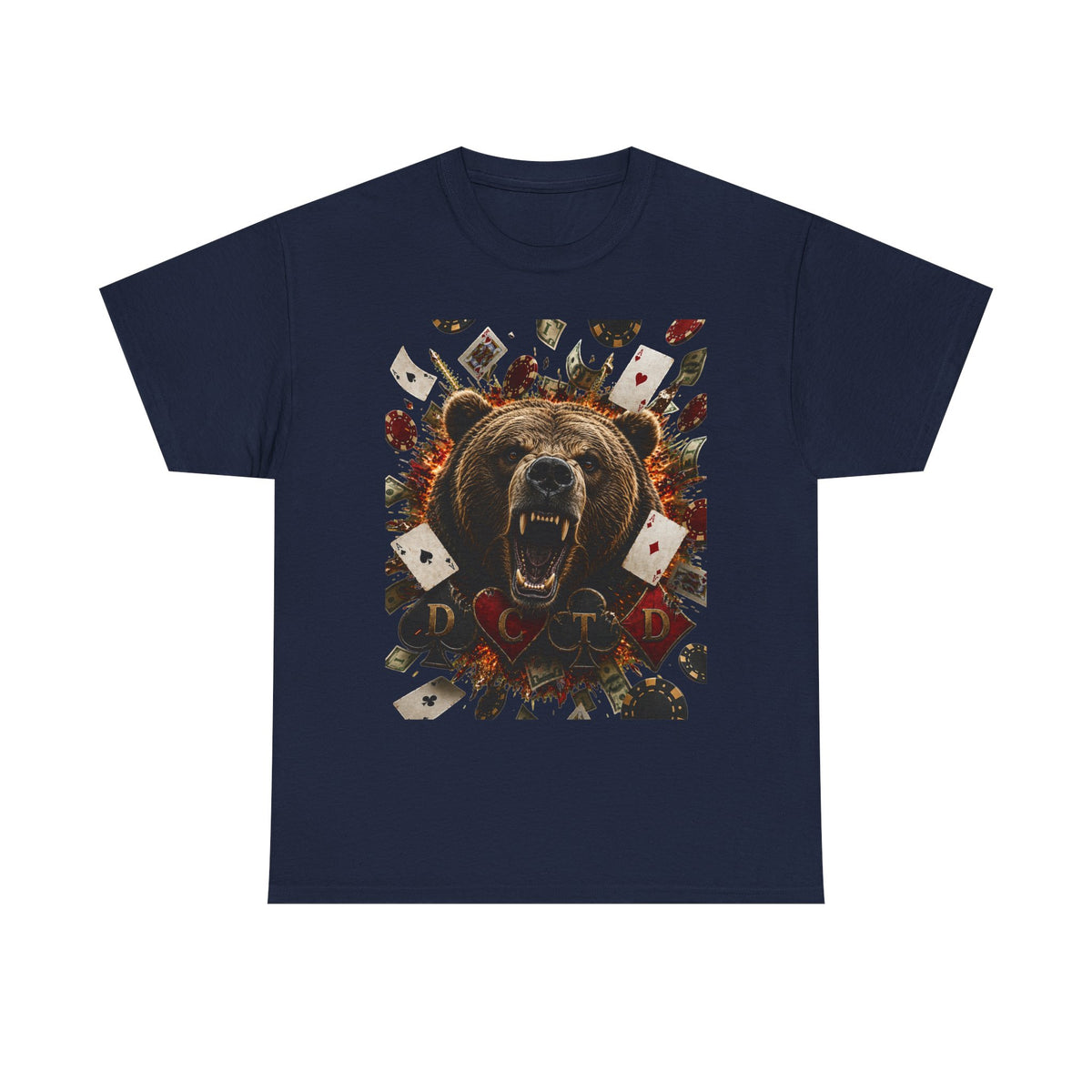 Bear Poker Tee — Roaring Bear with Playing Cards Graphic T-Shirt