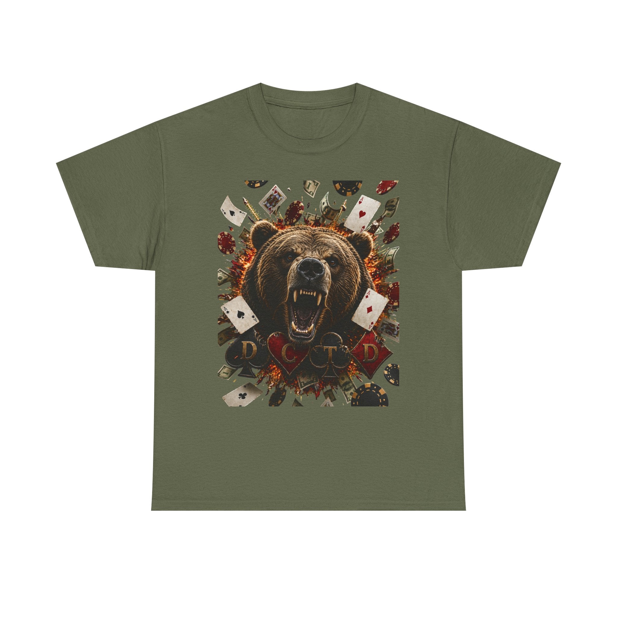 Bear Poker Tee — Roaring Bear with Playing Cards Graphic T-Shirt
