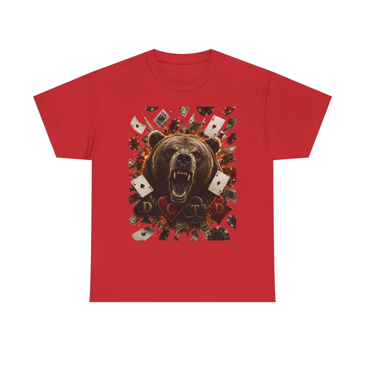 Bear Poker Tee — Roaring Bear with Playing Cards Graphic T-Shirt