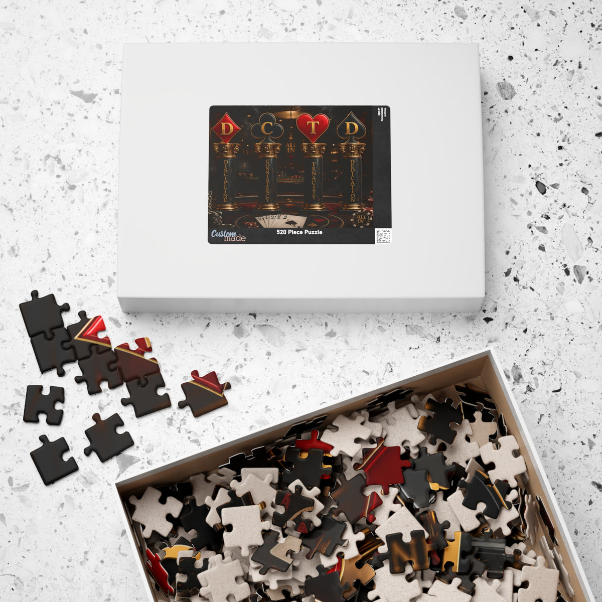 All In Playing Card Motif Puzzle — Discipline, Consistency, Tenacity, Dedication (520–1014 pcs)