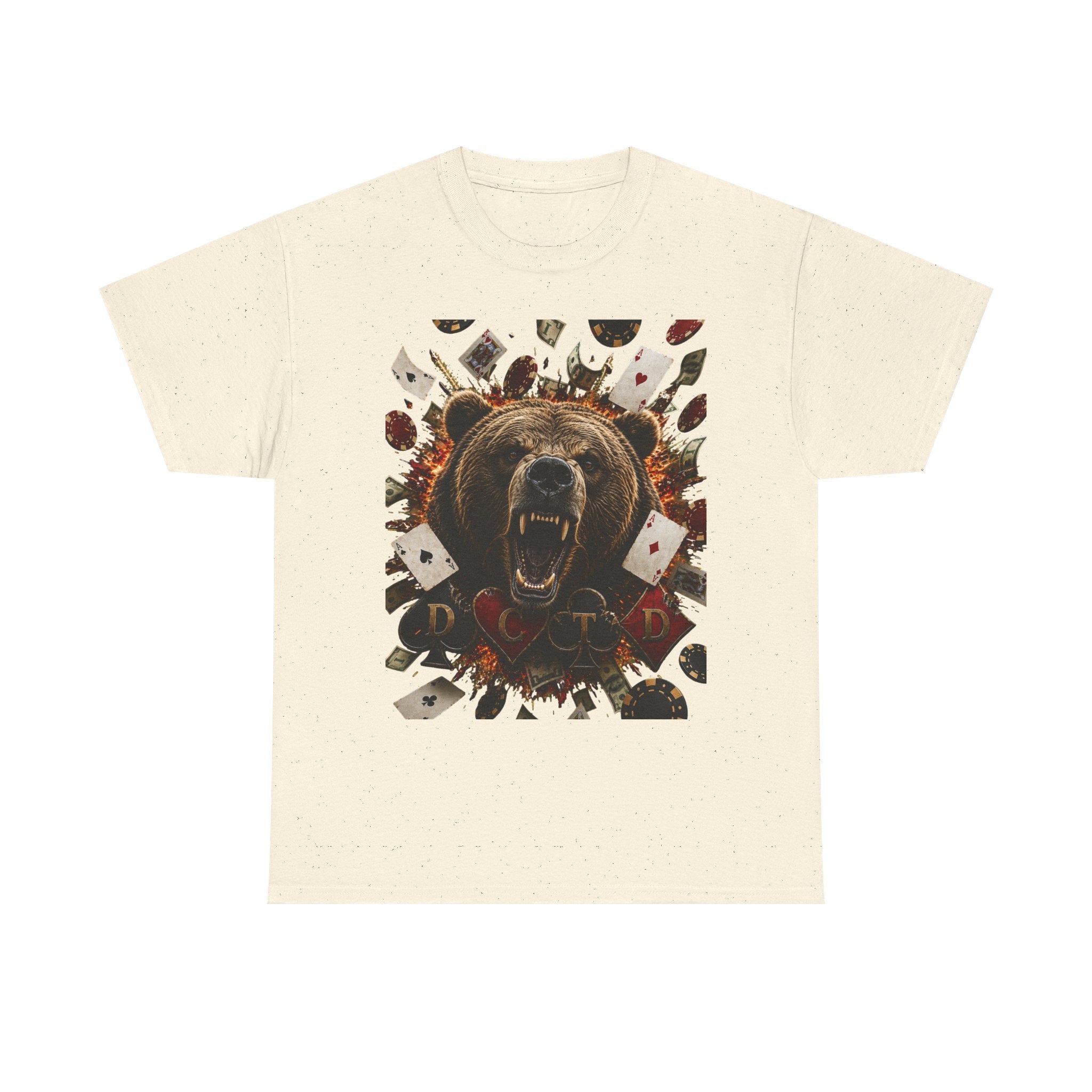 Bear Poker Tee — Roaring Bear with Playing Cards Graphic T-Shirt