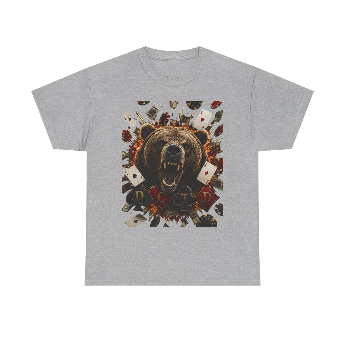 Bear Poker Tee — Roaring Bear with Playing Cards Graphic T-Shirt