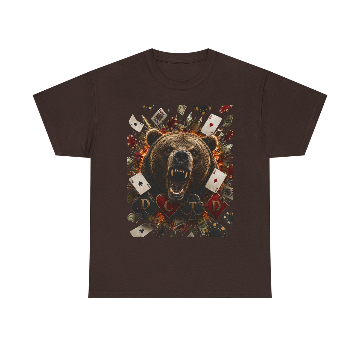 Bear Poker Tee — Roaring Bear with Playing Cards Graphic T-Shirt