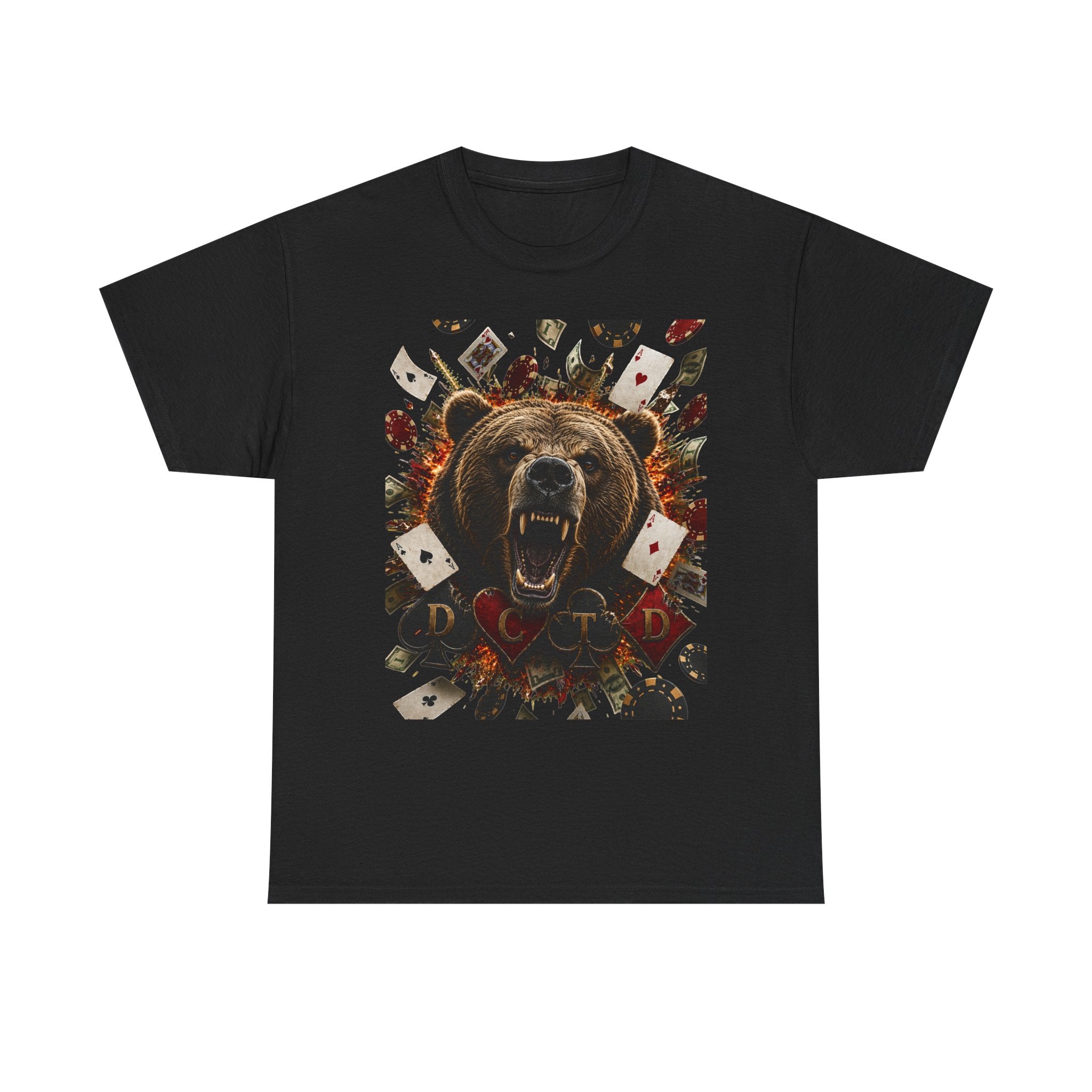 Bear Poker Tee — Roaring Bear with Playing Cards Graphic T-Shirt