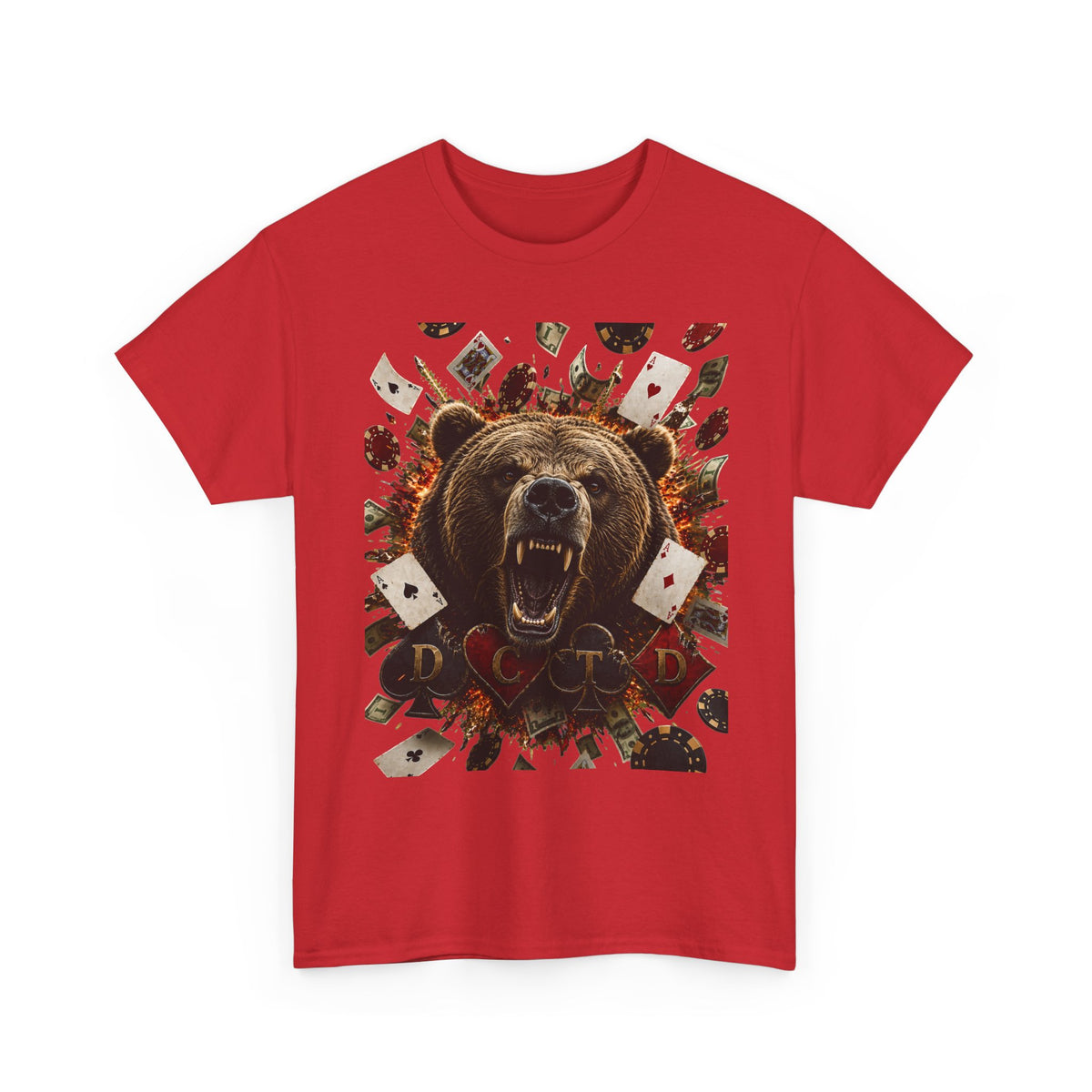 Bear Poker Tee — Roaring Bear with Playing Cards Graphic T-Shirt