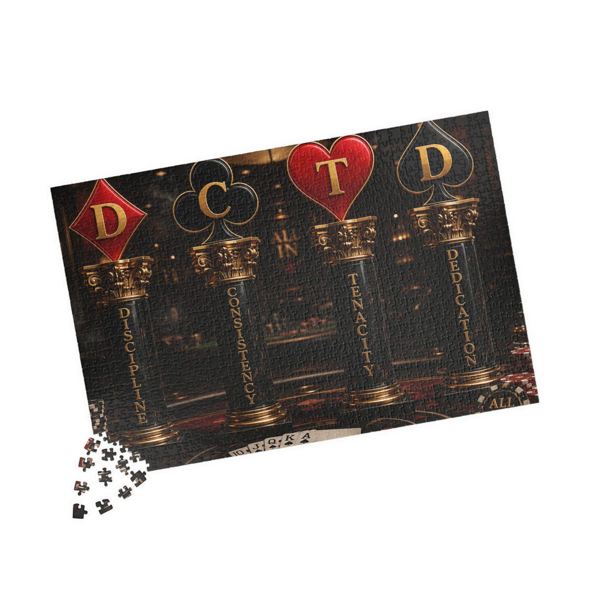 All In Playing Card Motif Puzzle — Discipline, Consistency, Tenacity, Dedication (520–1014 pcs)