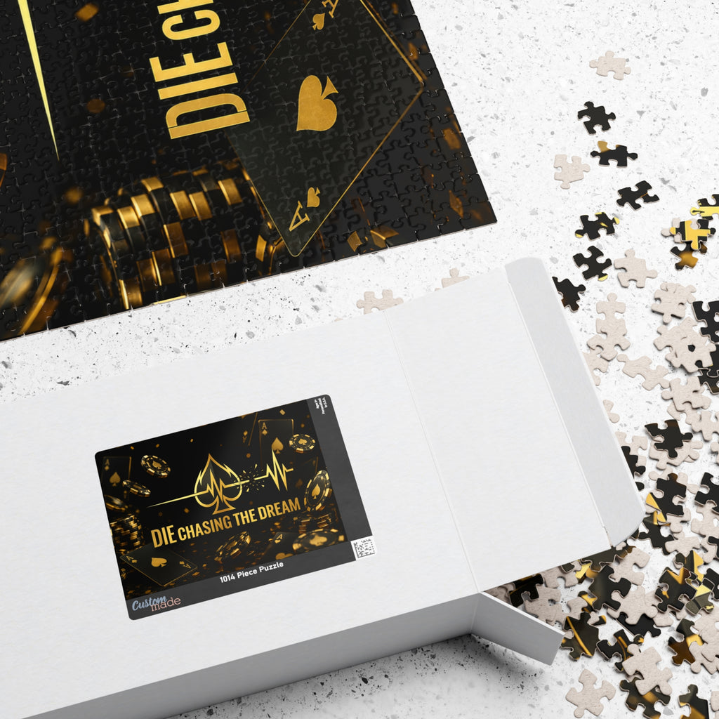 Die Chasing The Dream Poker Puzzle — Gold Spade Card Game Jigsaw (110–1014 pcs)