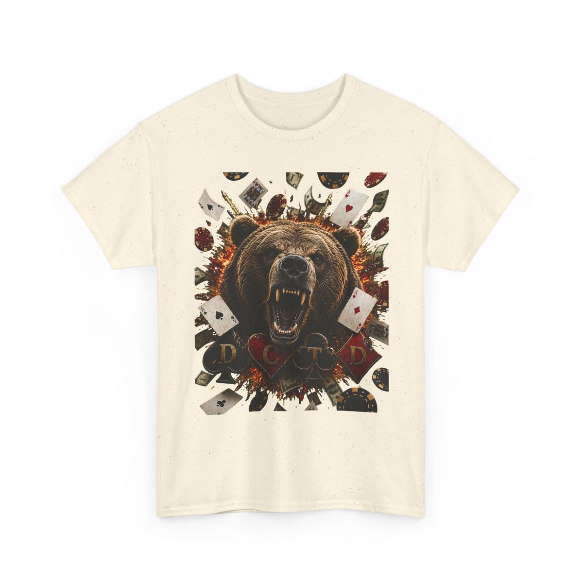 Bear Poker Tee — Roaring Bear with Playing Cards Graphic T-Shirt