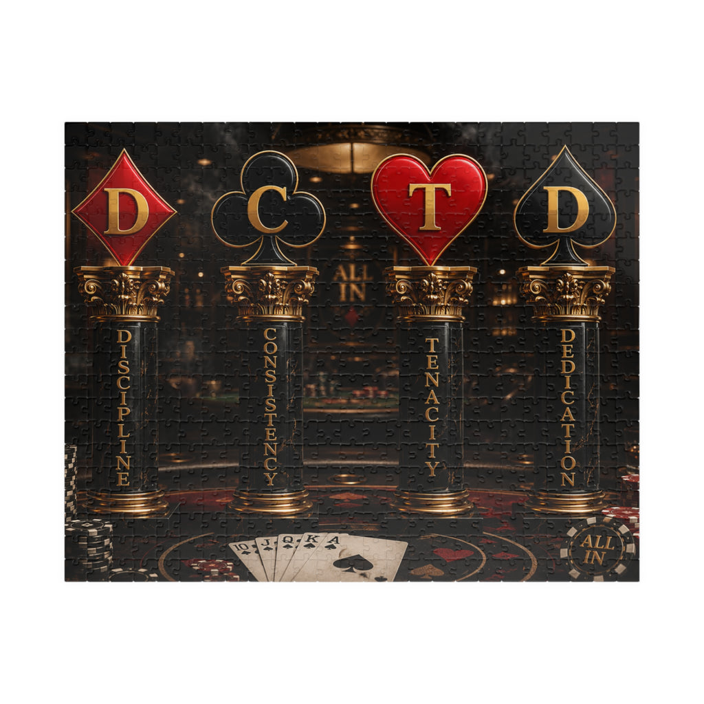 All In Playing Card Motif Puzzle — Discipline, Consistency, Tenacity, Dedication (520–1014 pcs)