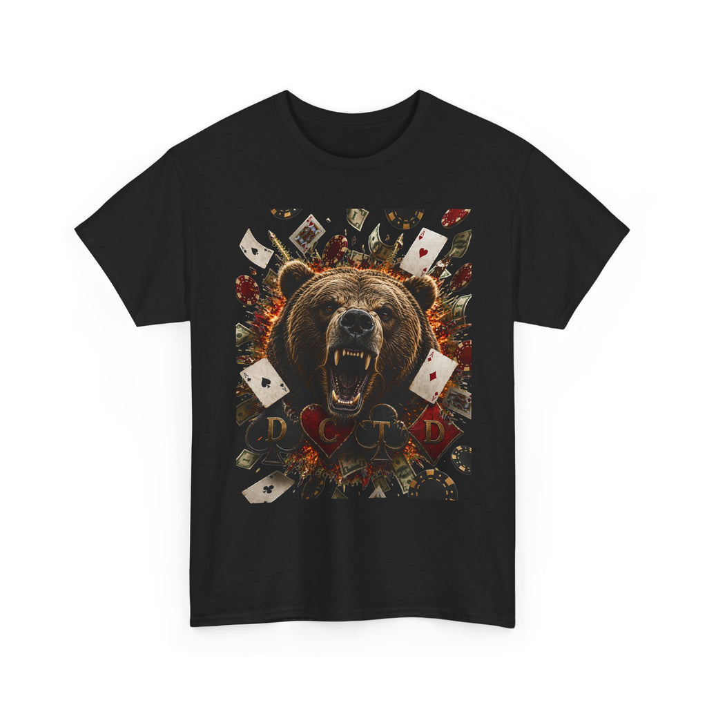Bear Poker Tee — Roaring Bear with Playing Cards Graphic T-Shirt