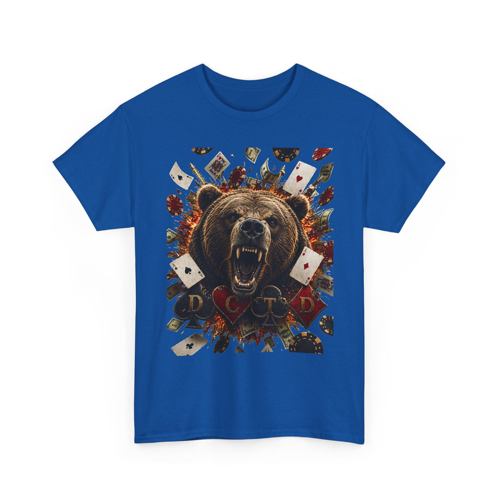 Bear Poker Tee — Roaring Bear with Playing Cards Graphic T-Shirt