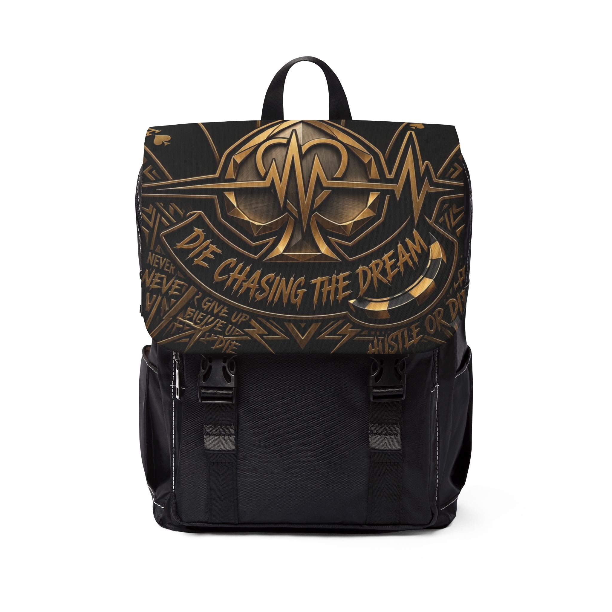 Motivational 'Chase the Dream' Leather-Accent Backpack