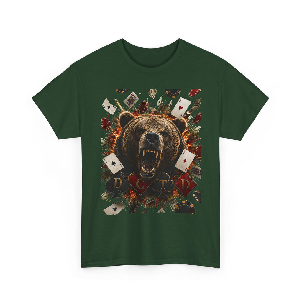 Bear Poker Tee — Roaring Bear with Playing Cards Graphic T-Shirt