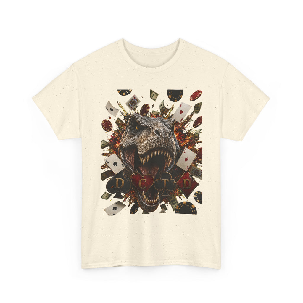 Dinosaur Poker Tee — T-Rex with Playing Cards Graphic Shirt