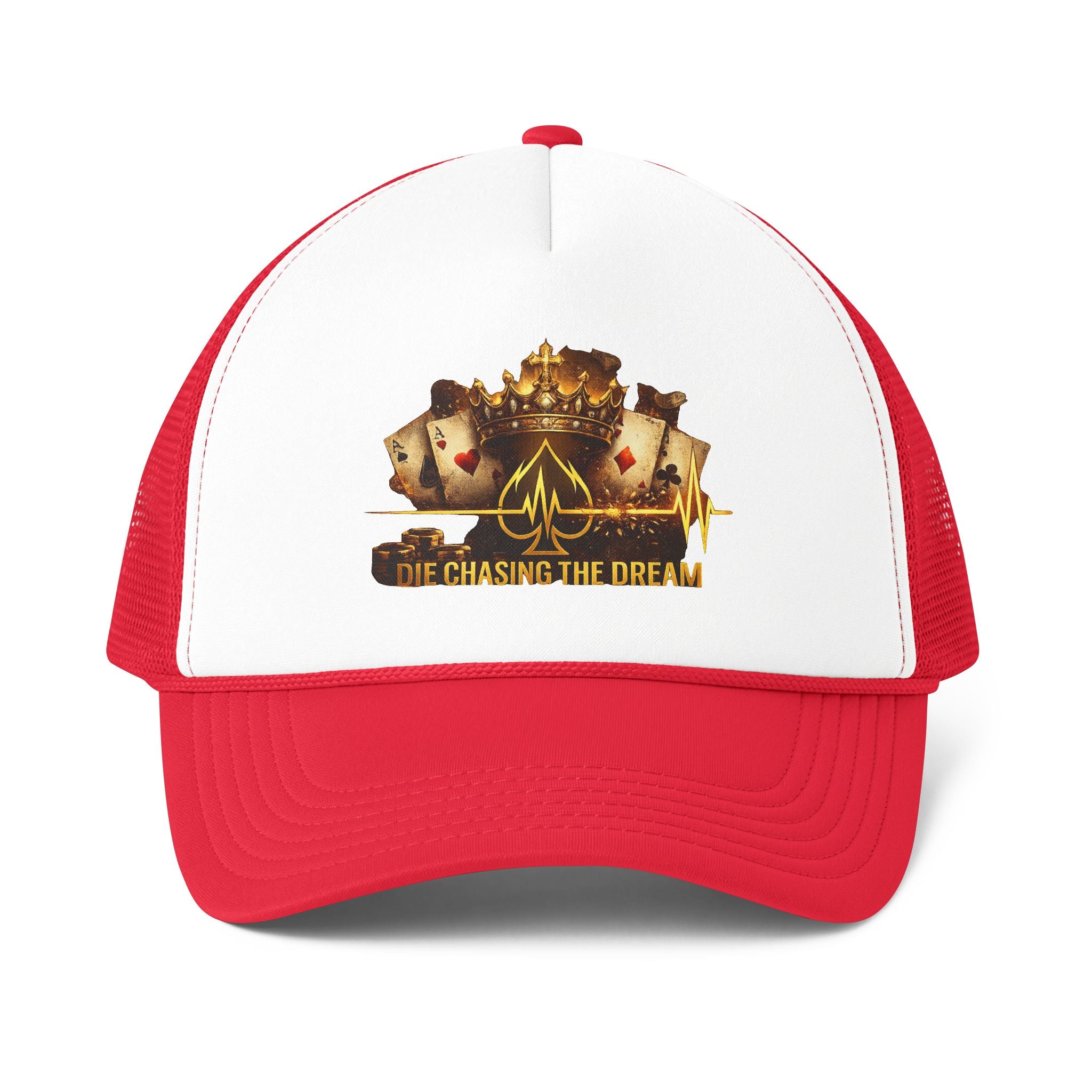 Die Chasing The Dream Poker Card Crown Design Trucker Hat